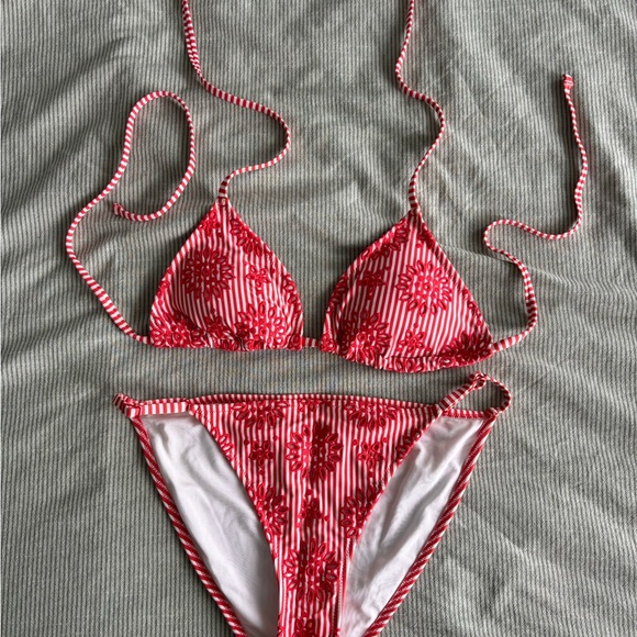 aerie Other - Aerie Red and White Striped Bikini
